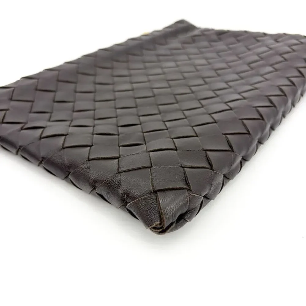 Bottega Veneta Intrecciato Leather Medium Clutch Espresso